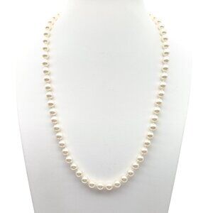 Lustrous Knotted Glass Pearl Strand, Vintage Necklace for Wedding Occasion